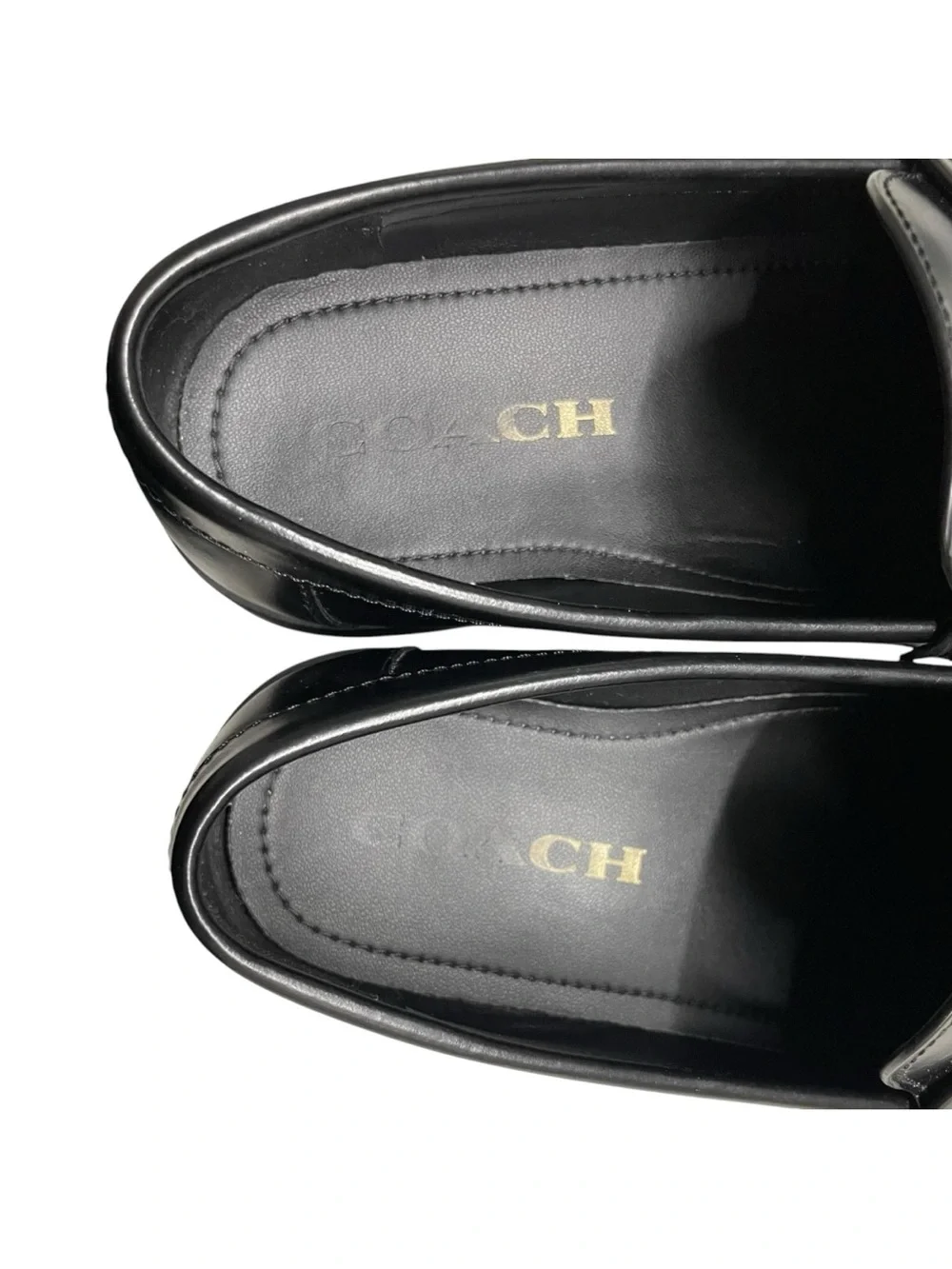 Coach Black Leather Loafers with Gold Accent